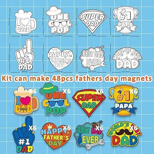 48PCS Father‘s Day Crafts for Kids: DIY Coloring Magnets for Dad, Refrigerator Decorations with Cards, Bulk Classroom Gifts (Markers Not Included) - Image 4