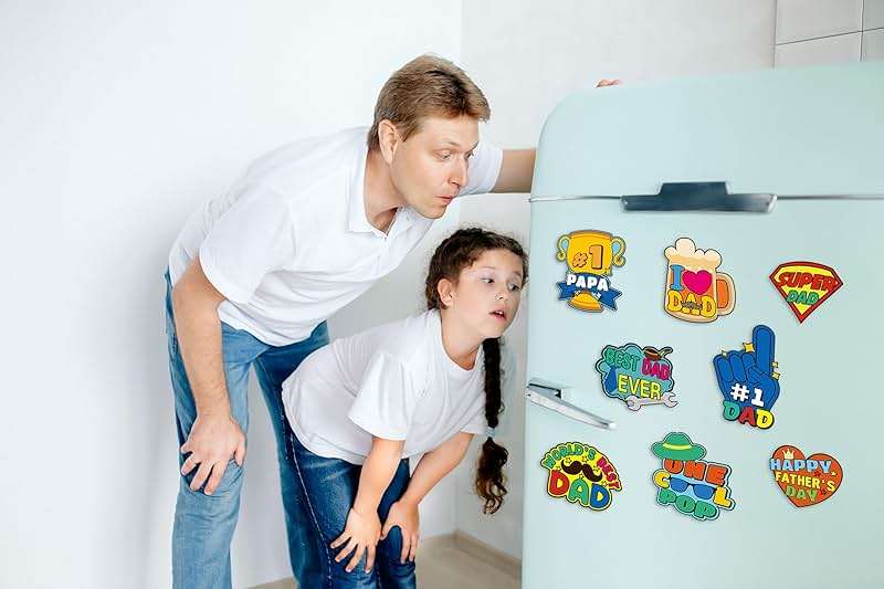 48PCS Father‘s Day Crafts for Kids: DIY Coloring Magnets for Dad, Refrigerator Decorations with Cards, Bulk Classroom Gifts (Markers Not Included) - Image 6