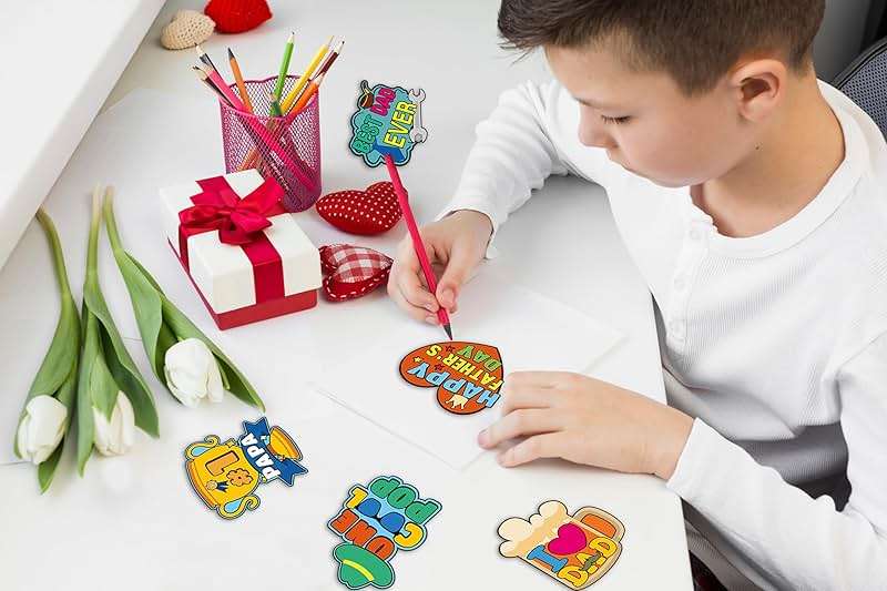 48PCS Father‘s Day Crafts for Kids: DIY Coloring Magnets for Dad, Refrigerator Decorations with Cards, Bulk Classroom Gifts (Markers Not Included) - Image 7