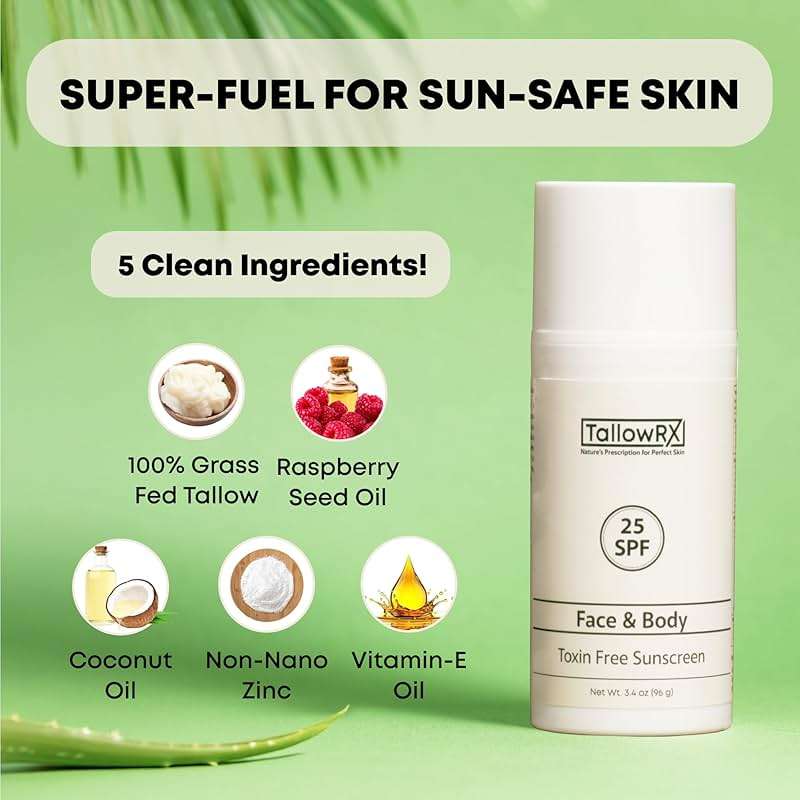 Tallow Sunscreen SPF 25 with Non Nano Zinc Oxide – Natural Mineral Sun Protection with Red Raspberry, Coconut Oil & Vit E – Reef Safe, Non Toxic & Moisturizing Sunblock for Face & Body – 3.4 oz - Image 6
