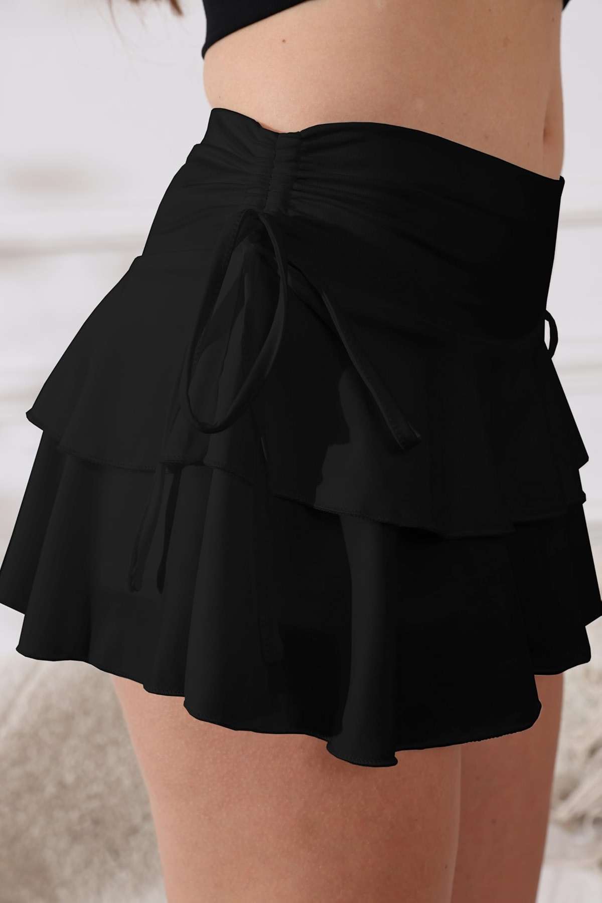 PRSFPN Women's Y2k Mini Ruffle Skirts with Shorts Tiered Layers Cute Elastic Waist Coquette Skort Drawstring Side Bow Tie - Image 5