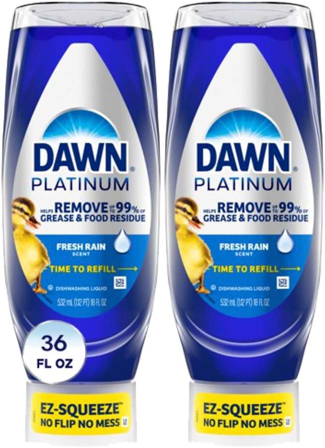Dawn Platinum EZ-Squeeze Dish Soap, Dishwashing Liquid, Fresh Rain, 2x18oz Bundle - Image 1