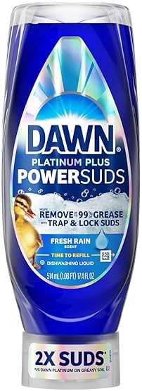 Dawn Platinum Plus PowerSuds EZ-Squeeze Dish Soap Liquid, Dishwashing Liquid, Grease Removal, Upside Down Bottle, Fresh Rain Scent, 2x17.4 Fl Oz Bundle - Image 10