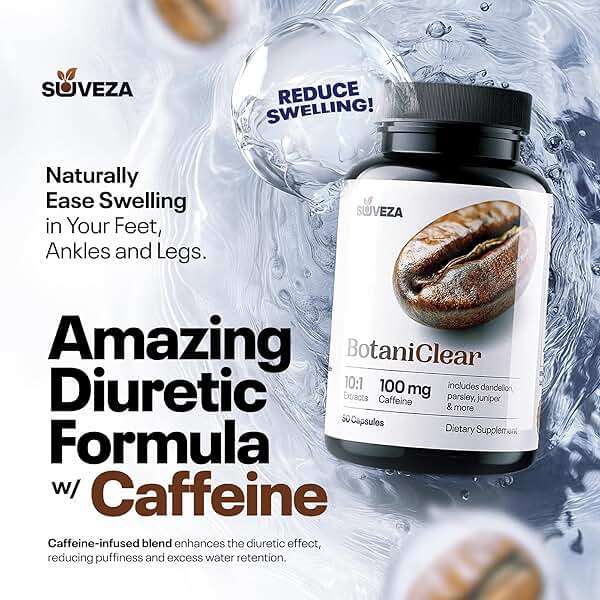 Suveza Water Pills for Swollen Feet or Swelling in Your Leg – Contains Diuretics to Reduce Water Retention — Botaniclear for Edema Relief! Reduce Swelling in Your Foot, Ankles, and Legs Naturally. - Image 2