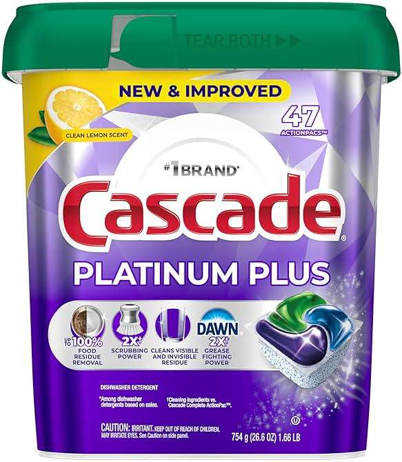 Cascade Platinum Plus Dishwasher Pods, Dishwasher Detergent, Dish Detergent Soap, Lemon, 47 Count - Image 10