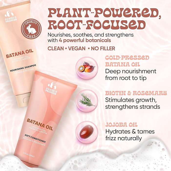 Panda's Promise Batana Oil Shampoo and Conditioner Set – Sulfate-Free Haircare with Batana Oil Nourishing Duo for Smooth, Soft and Manageable Hair For All Hair Types, Unisex (12 fl oz Each) - Image 2