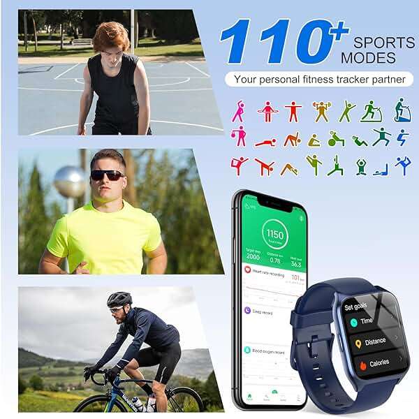 Smart Watch (Answer/Make Call), 1.85" Smartwatch for Men Women, 2025 Fitness Watch, 110+ Sport Modes/Heart Rate/Sleep Monitor/Pedometer, IP68 Waterproof Fitness Activity Tracker for Android iOS, Blue - Image 4
