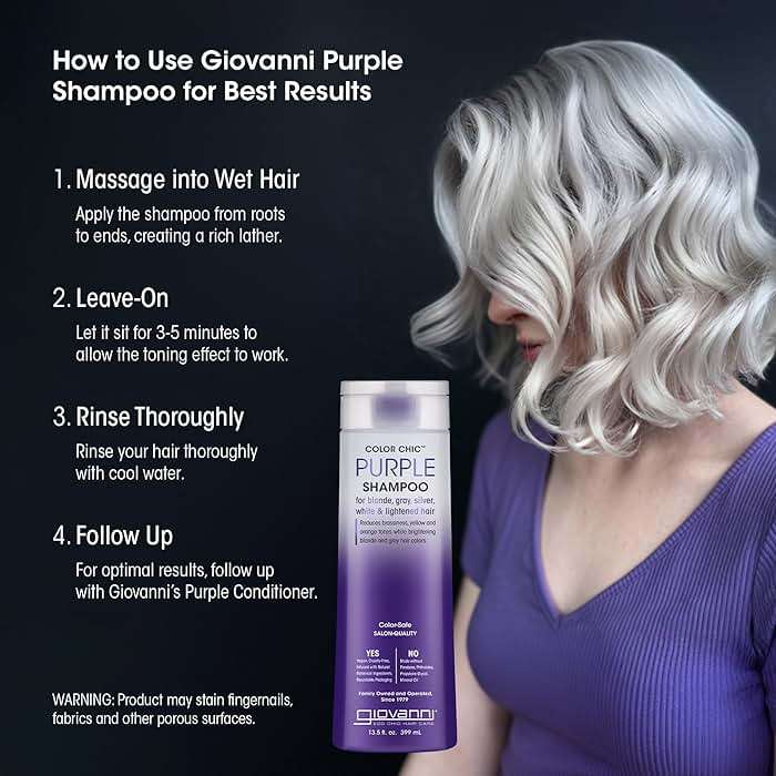 Giovanni Color Chic Purple Shampoo for Blonde, Gray, Silver, White, & Bleached Hair - Reduces Brass, Yellow, & Orange Tones, Adds Shine, Vegan, Cruelty Free, Lauryl & Laureth Sulfate Free - 13.5 fl oz - Image 6
