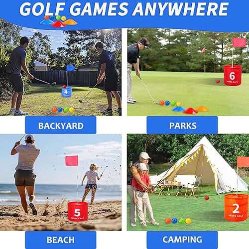 SANTA CASA Golf Backyard Bucket Game - 6-Hole Portable Yard Games Golf Chipping Practice Set for Adults & Pros, Lawn Golf Training, Family Fun at Beach & Park for Dad, Man, Teens - Image 3
