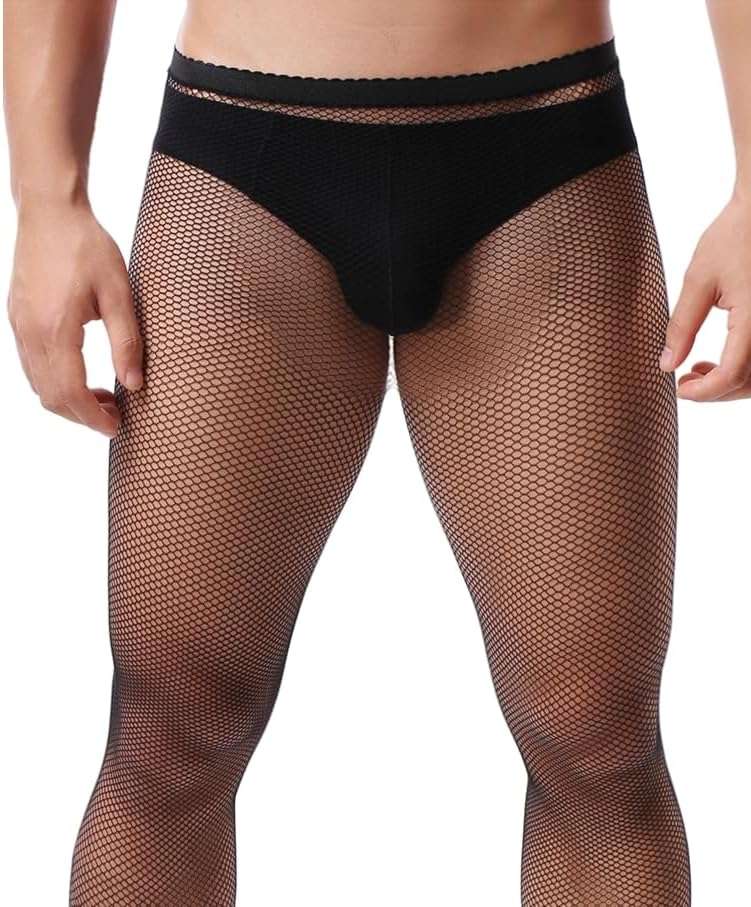 Manguo Mens See Through Fishnet Tight Leggings Stretchy Pantyhose Sissy Lingerie Sexy Stockings for Men - Image 3