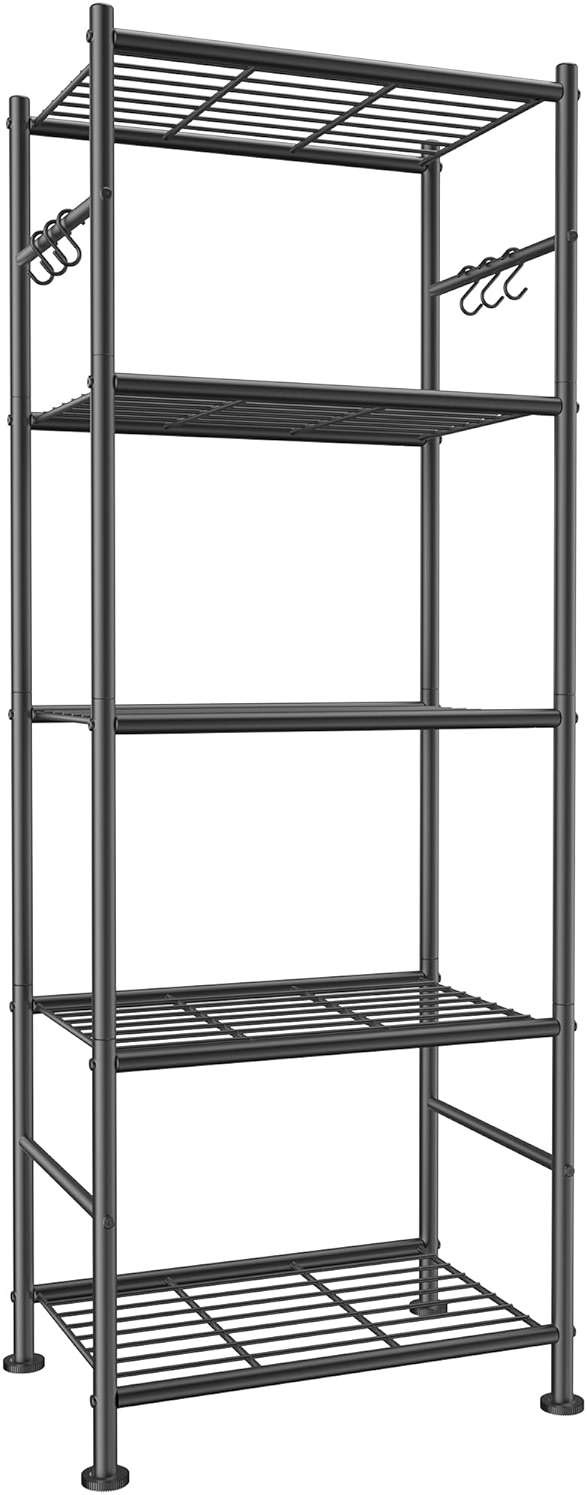 Sakugi Storage Shelves - 5-Tier Large Capacity Shelf Organizer with Hooks, Heavy-Duty Garage Shelving with Leveling Feet, Wobble-Free Rack for Bedroom, Balcony, Garage, 18.1"×12.4"×56.8", Black - Image 1