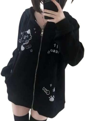 Wayolyn Womens Y2K Zip Up Cute Graphic Hoodies Casual Cartoon Harajuku Kawaii Clothes Oversize Streetwear Jacket - Image 1