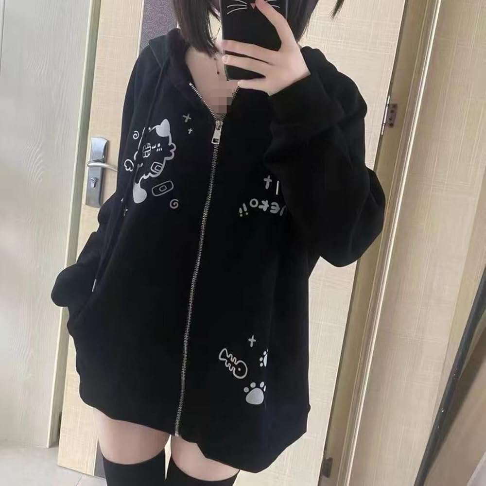 Wayolyn Womens Y2K Zip Up Cute Graphic Hoodies Casual Cartoon Harajuku Kawaii Clothes Oversize Streetwear Jacket - Image 6