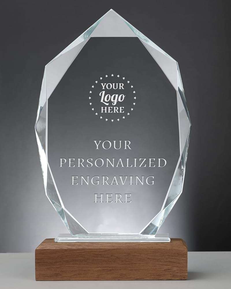 ZALHIN Personalized Crystal Trophy Award with Solid Wood Base - Custom Engraved Plaques for Employee Recognition, Sports Trophies, Thanks Gifts - Image 1