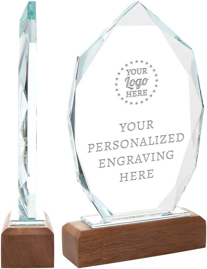 ZALHIN Personalized Crystal Trophy Award with Solid Wood Base - Custom Engraved Plaques for Employee Recognition, Sports Trophies, Thanks Gifts - Image 5