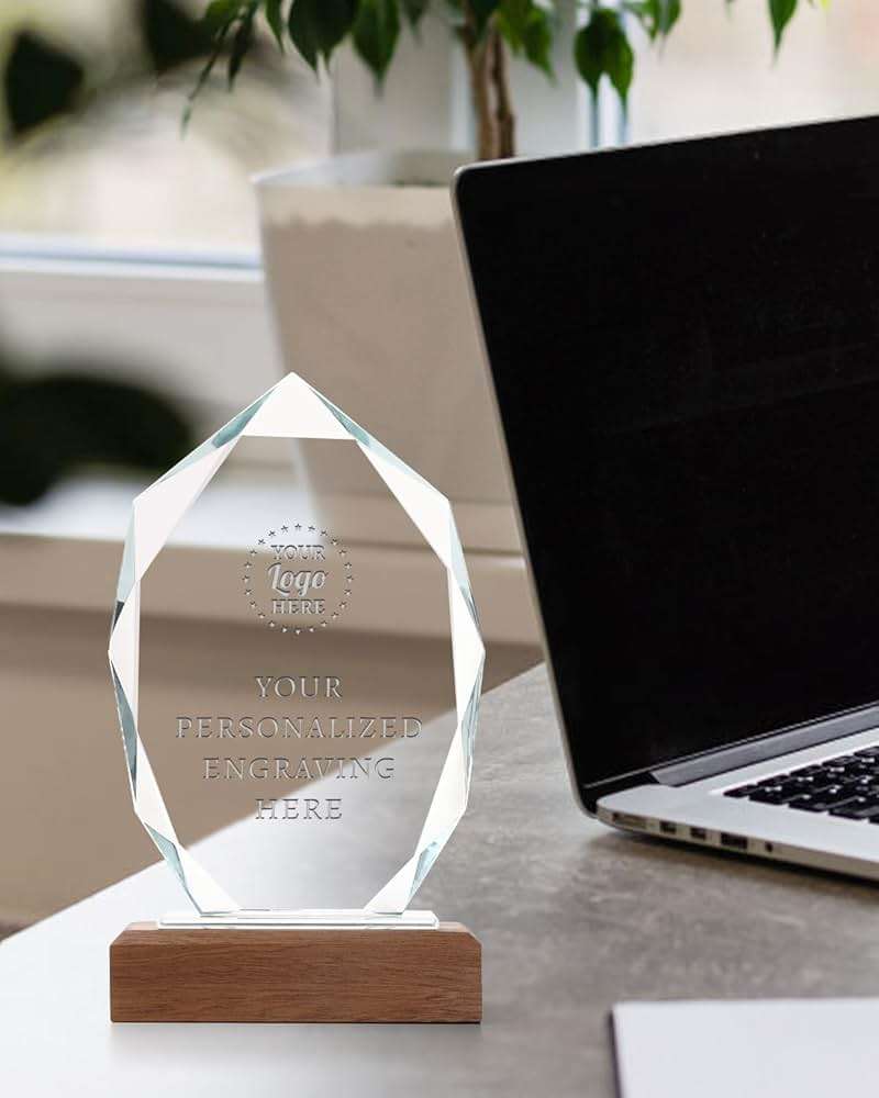 ZALHIN Personalized Crystal Trophy Award with Solid Wood Base - Custom Engraved Plaques for Employee Recognition, Sports Trophies, Thanks Gifts - Image 6
