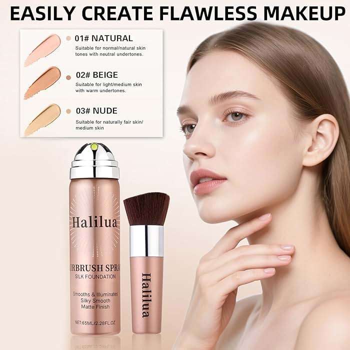 Airbrush Foundation Spray with Brush - Full Coverage Magic Minerals Airbrush Foundation for Smooth Radiant Finish, Hydrating Makeup for a Flawless, Natural Finish, Breathable (Nude) - Image 2