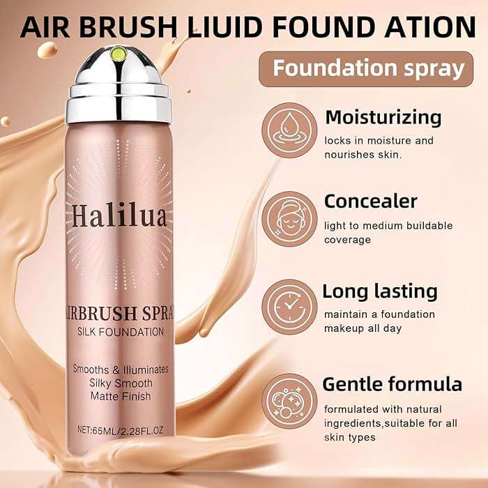 Airbrush Foundation Spray with Brush - Full Coverage Magic Minerals Airbrush Foundation for Smooth Radiant Finish, Hydrating Makeup for a Flawless, Natural Finish, Breathable (Nude) - Image 5