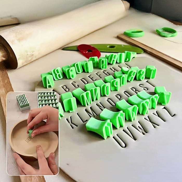 Alphabet Stamps Set for Clay Pottery, Polymer Clay Stamps, Uppercase Alphabet and Numbers Small Press Fondant Embosser DIY Cookie Stamps - Image 1