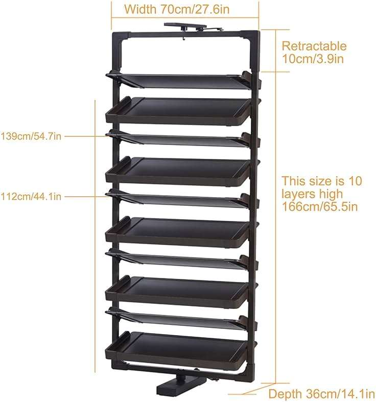 JHDXL Spinning Shoe Rack Tower, Storage Shelf for Entryway Living Room, Rotating Shoe Rack, Space-Saving Shoe Storage, Tower with Anti-tip Fitting(Brown,166cm/65.5in) - Image 2