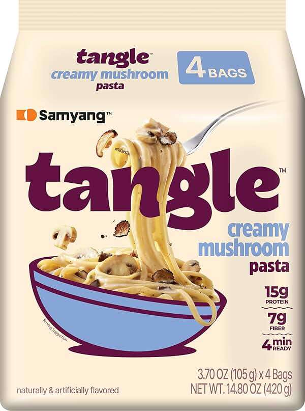 Samyang Tangle Creamy Mushroom Linguine Truffle and Shiitake Flavor Savory Non-Spicy Sauce Air Dried Noodle Easy Cook Pasta 3.63 oz (Pack of 4) - Image 1