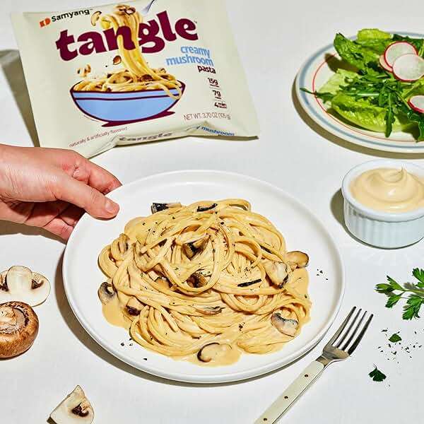 Samyang Tangle Creamy Mushroom Linguine Truffle and Shiitake Flavor Savory Non-Spicy Sauce Air Dried Noodle Easy Cook Pasta 3.63 oz (Pack of 4) - Image 5