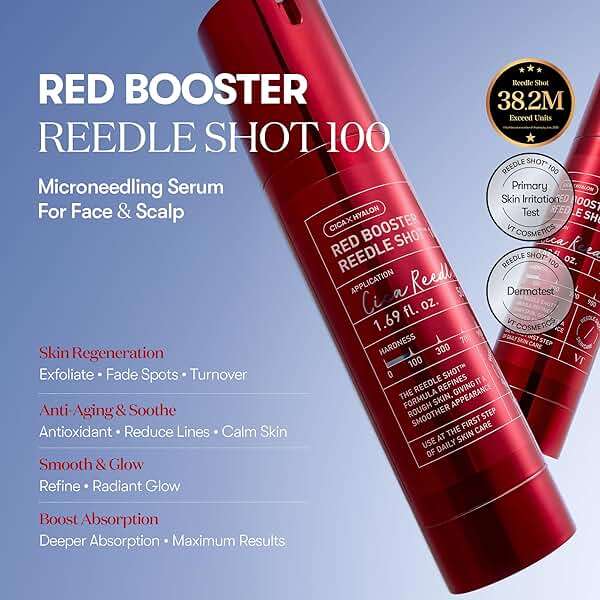 VT COSMETICS Red Booster Reedle Shot 100 Serum with Dragon’s Blood Extract & Exosome Microneedling Formula, Korean Skincare, 1.69 fl oz(50ml) - Image 2
