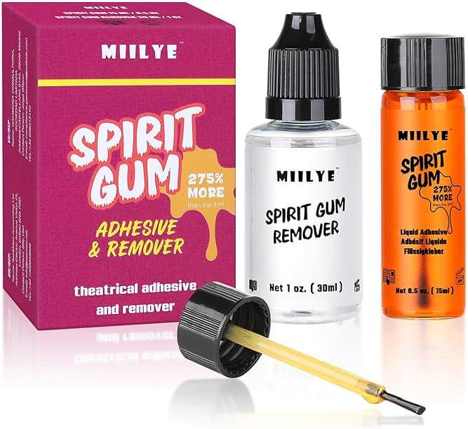 MIILYE Spirit Gum Adhesive and Remover – 15ml Professional Cosmetic Glue for Face, Skin, Body, Stage Special Effect Prosthetics Makeup & Cosplay Wig - Image 1