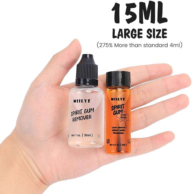 MIILYE Spirit Gum Adhesive and Remover – 15ml Professional Cosmetic Glue for Face, Skin, Body, Stage Special Effect Prosthetics Makeup & Cosplay Wig - Image 4
