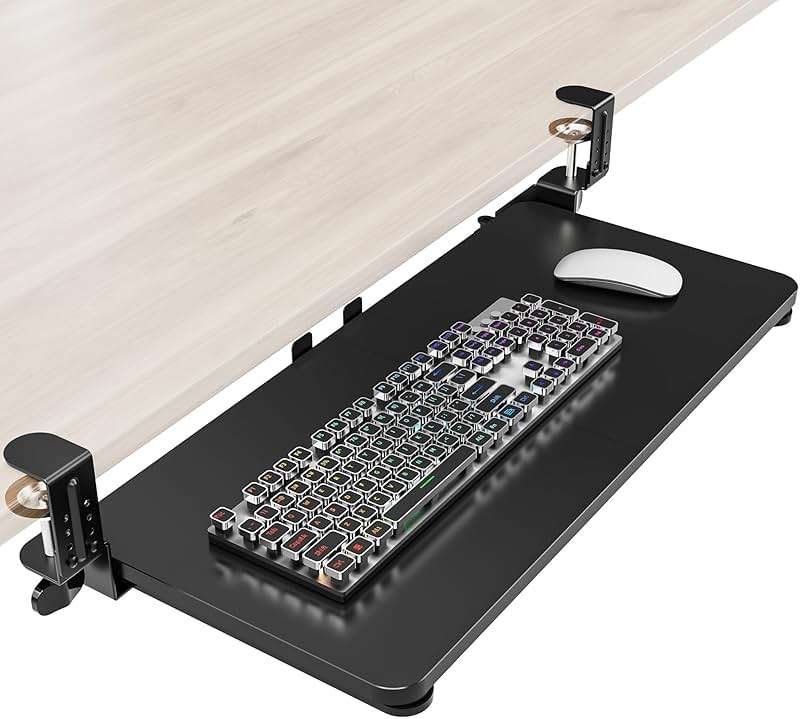 Zontera Ergonomic Keyboard Tray Under Desk, Pull Out with Adjustable C-clamp, 25.6 (31.5 Including Clamps) x 11.8 Inch Slide Out Computer Keyboard Drawer Mouse Tray for Typing, Large & Black - Image 1