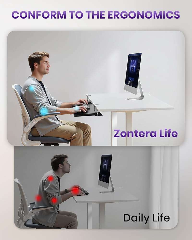 Zontera Ergonomic Keyboard Tray Under Desk, Pull Out with Adjustable C-clamp, 25.6 (31.5 Including Clamps) x 11.8 Inch Slide Out Computer Keyboard Drawer Mouse Tray for Typing, Large & Black - Image 4