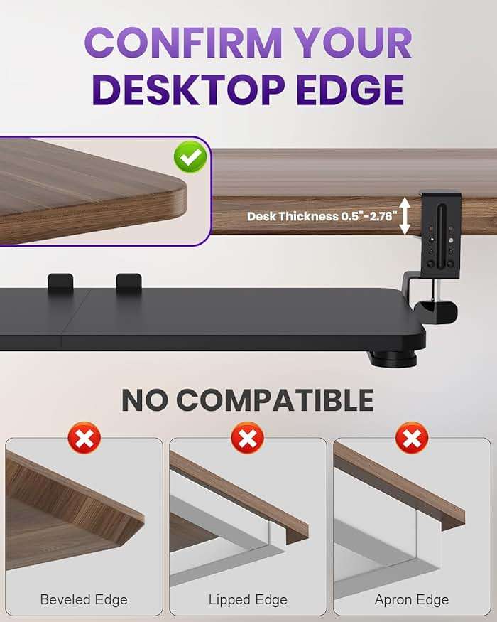 Zontera Ergonomic Keyboard Tray Under Desk, Pull Out with Adjustable C-clamp, 25.6 (31.5 Including Clamps) x 11.8 Inch Slide Out Computer Keyboard Drawer Mouse Tray for Typing, Large & Black - Image 8