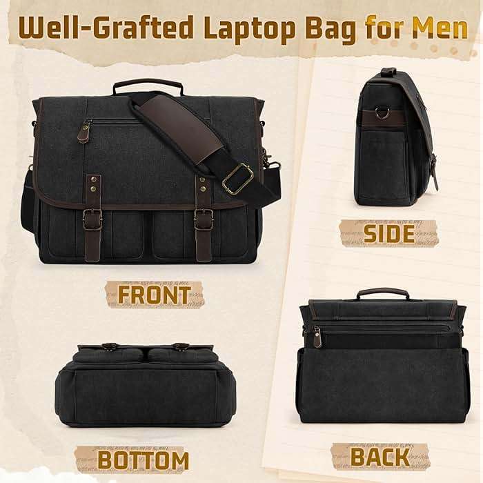 RAINSMORE Mens Messenger Bag 17-17.3 Inch Vintage Canvas Briefcase Water-resistant Large Computer Laptop Bag Rugged Satchel Shoulder Bag for Work Travel, Bookbag for College - Image 7