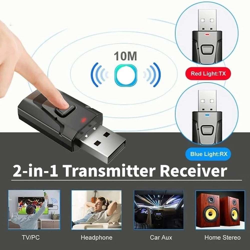 USB Bluetooth Transmitter for TV with Clear Sound Quality Plug and Play Stable, 5.0 Bluetooth Adapter for TV/Car/PC Audio Adapter - Image 2