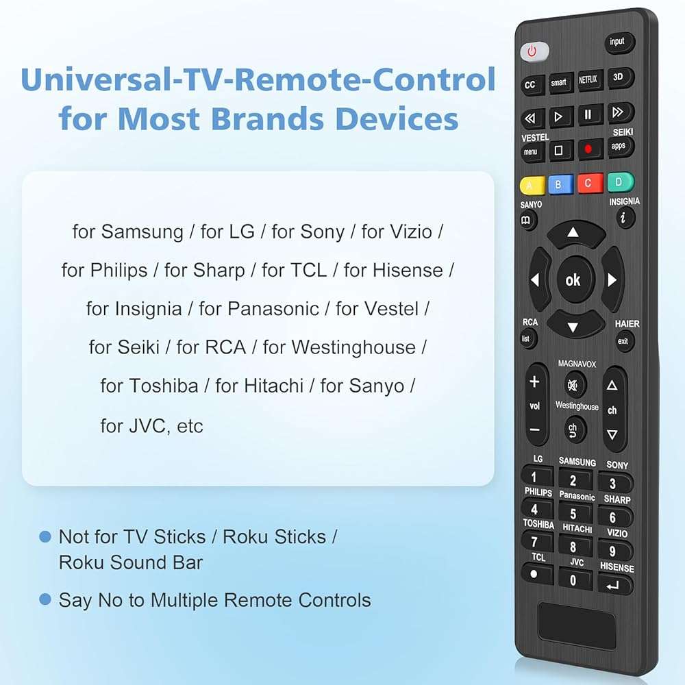 Hujidar G008 Universal Remote Control Replacement for Samsung LG Sony Vizio TCL Hisense Sharp Philips Panasonic Toshiba Insignia Smart TV, IR Wireless Control No Pairing Needed - Image 2