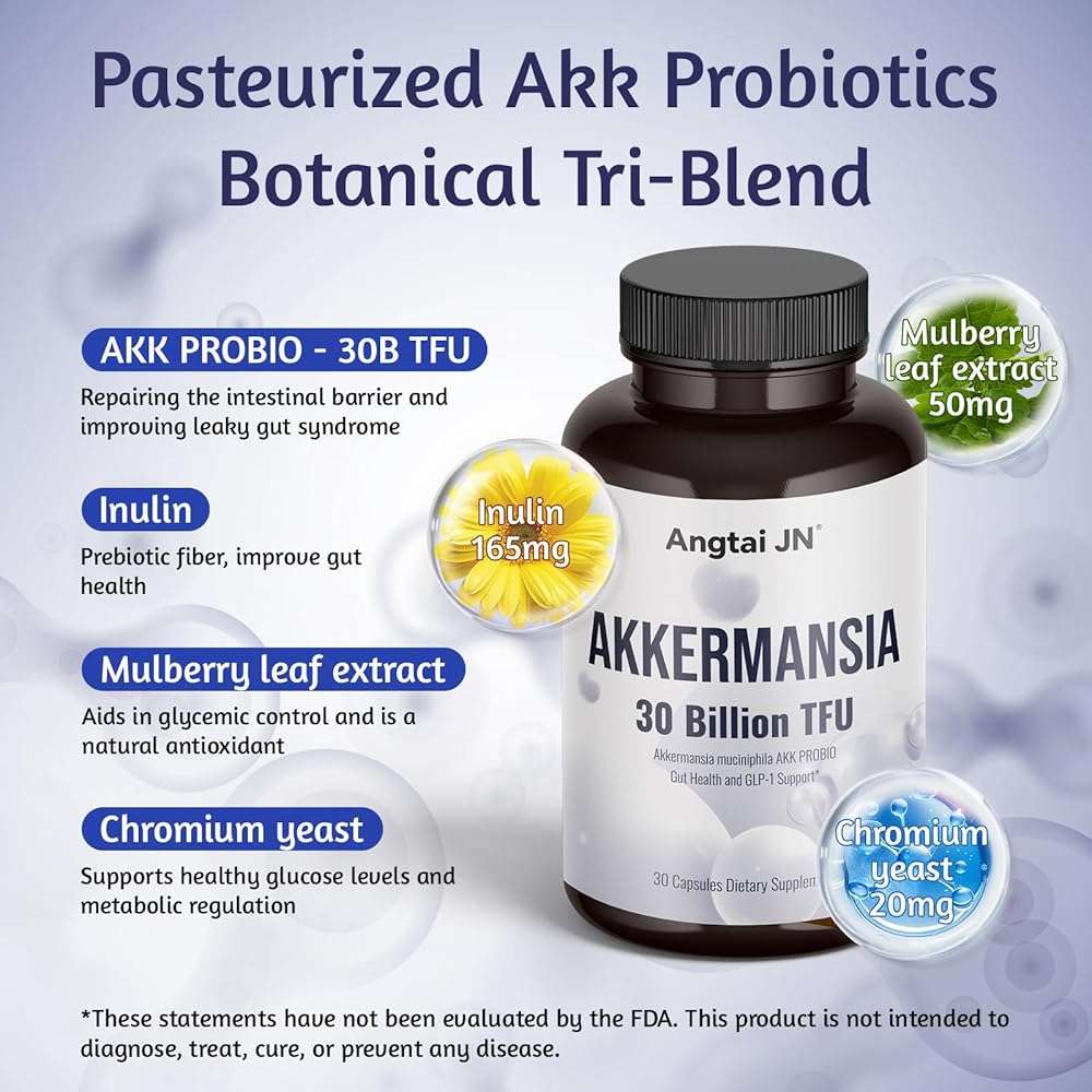 Angtai JN Akkermansia Muciniphila Probiotic 30 Billion TFU, Pasteurized Form, with Natural Prebiotic Inulin, GLP-1 Supplement for Gut Health & Digestion, Shelf Stable, 30 Vegan Capsules - Image 2
