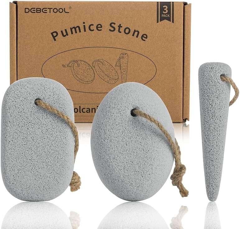 DEBETOOL Foot Pumice Stone for Feet Dead Skin Removal - 3-Pack Natural Volcanic Pumice Stone Set (Round, Oval, Cone) with Hanging Rope, Hard Skin & Callus Remover for Heels, Toes - Image 1