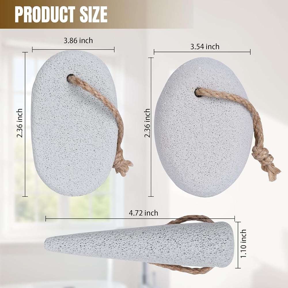 DEBETOOL Foot Pumice Stone for Feet Dead Skin Removal - 3-Pack Natural Volcanic Pumice Stone Set (Round, Oval, Cone) with Hanging Rope, Hard Skin & Callus Remover for Heels, Toes - Image 2