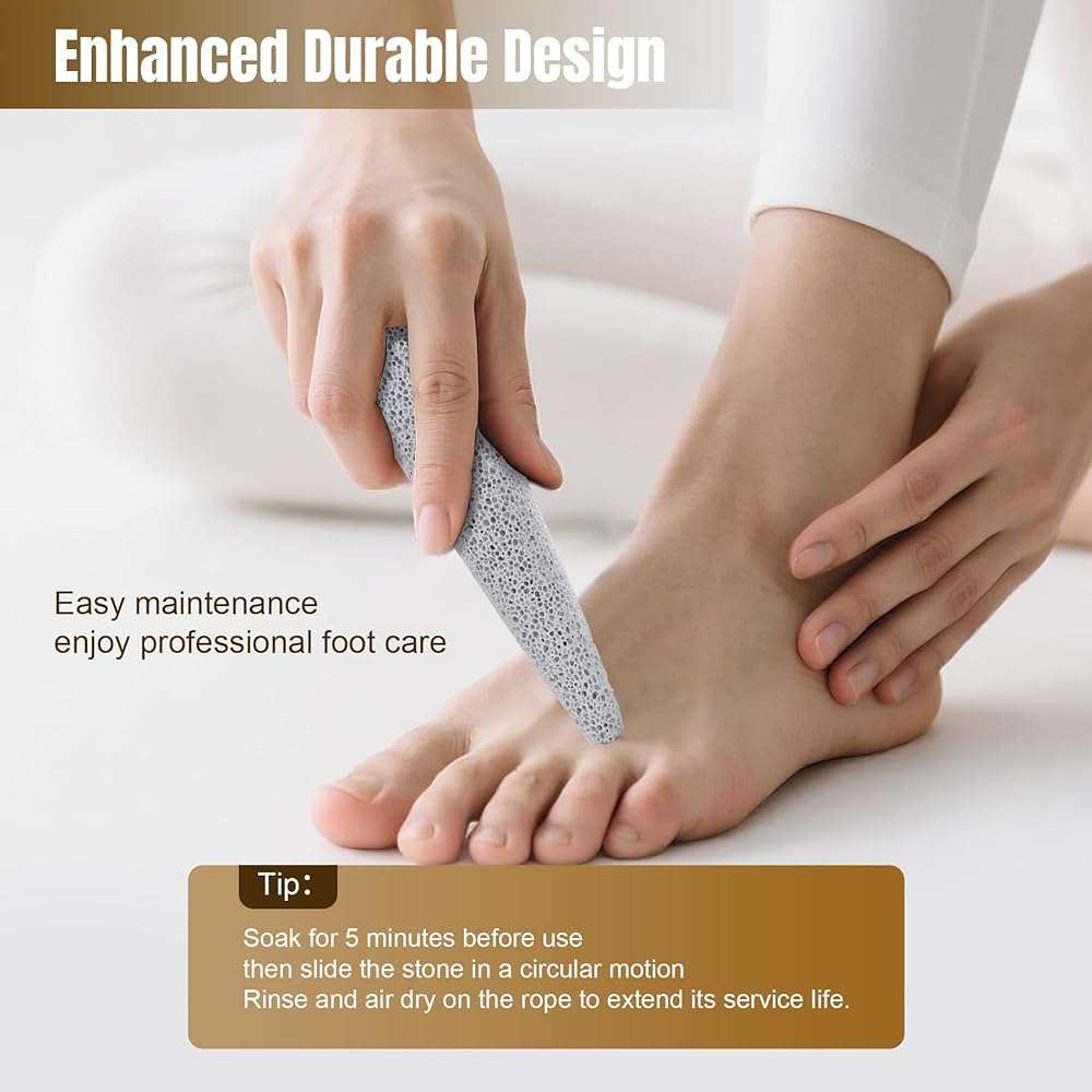 DEBETOOL Foot Pumice Stone for Feet Dead Skin Removal - 3-Pack Natural Volcanic Pumice Stone Set (Round, Oval, Cone) with Hanging Rope, Hard Skin & Callus Remover for Heels, Toes - Image 3