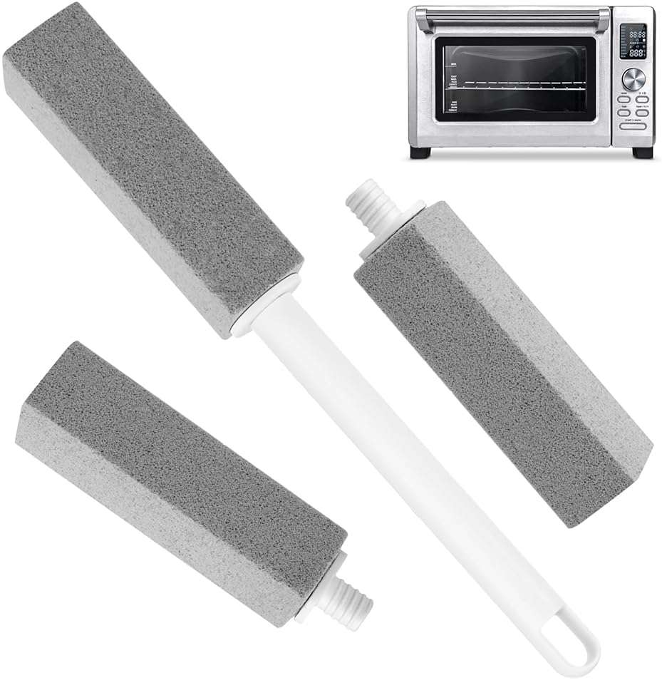 3 Pack Pumice Stone for Cleaning Stove Gas Grates & Top, Extra Long Handle Cleaner Pumice Stone for Oven, with 3 Replacement Heads - Image 1