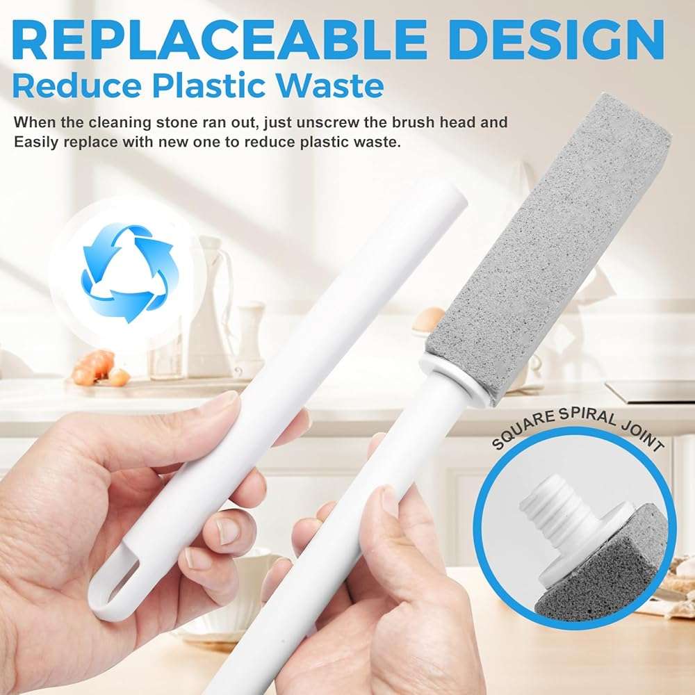 3 Pack Pumice Stone for Cleaning Stove Gas Grates & Top, Extra Long Handle Cleaner Pumice Stone for Oven, with 3 Replacement Heads - Image 2