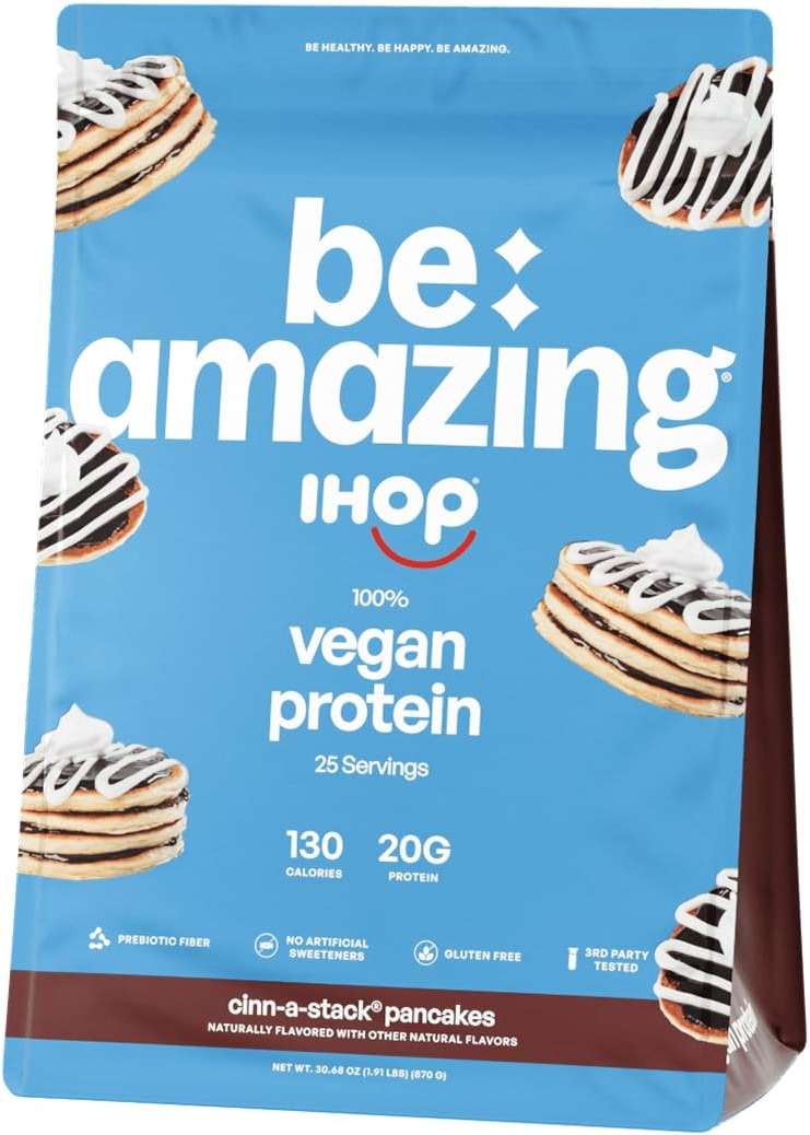 BE AMAZING Vegan Protein Powder, IHOP Cinn-A-Stack Pancake, 20g Plant Based Pea Protein, Prebiotic Fiber, Low Carb, Dairy Free, Gluten Free, Soy Free, No Added Sugar, 25 Servings - Image 1