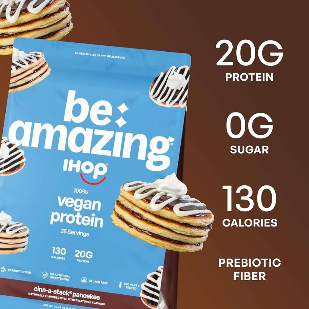 BE AMAZING Vegan Protein Powder, IHOP Cinn-A-Stack Pancake, 20g Plant Based Pea Protein, Prebiotic Fiber, Low Carb, Dairy Free, Gluten Free, Soy Free, No Added Sugar, 25 Servings - Image 2