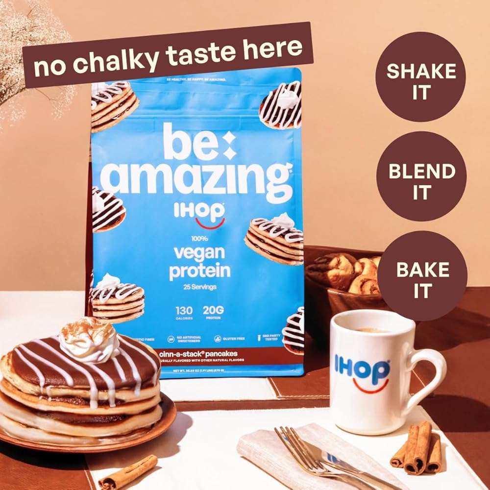 BE AMAZING Vegan Protein Powder, IHOP Cinn-A-Stack Pancake, 20g Plant Based Pea Protein, Prebiotic Fiber, Low Carb, Dairy Free, Gluten Free, Soy Free, No Added Sugar, 25 Servings - Image 3
