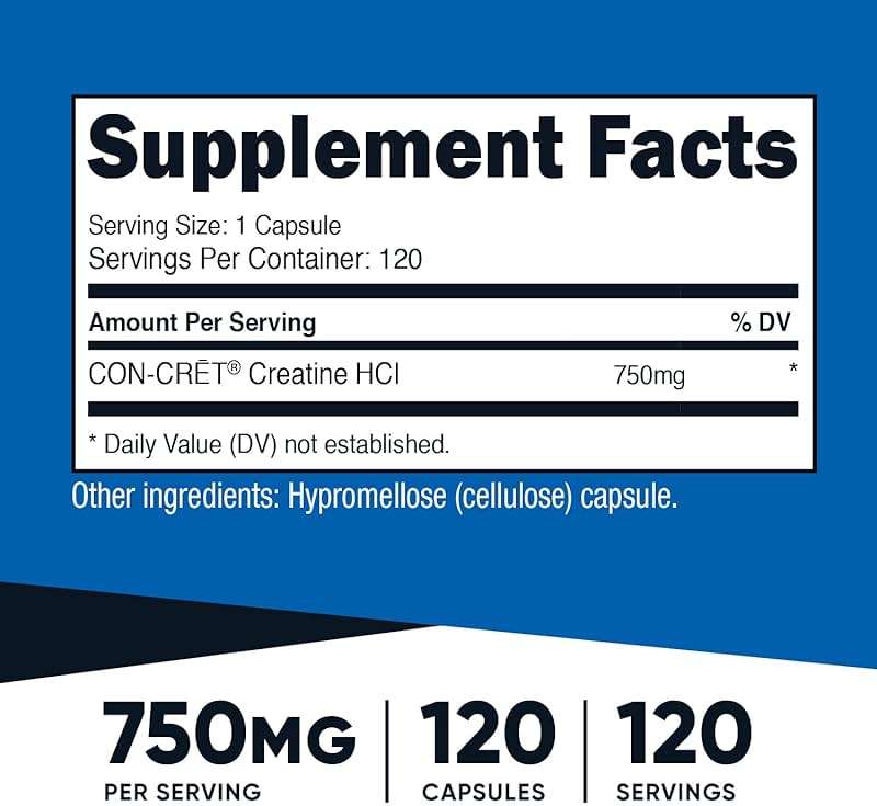 Nutricost Creatine HCl 120 Capsules - Made with CON-CRET Creatine, 750 MG Per Capsule - Image 2