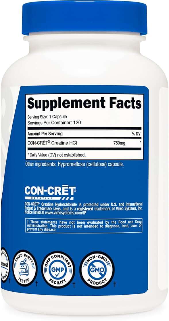 Nutricost Creatine HCl 120 Capsules - Made with CON-CRET Creatine, 750 MG Per Capsule - Image 5