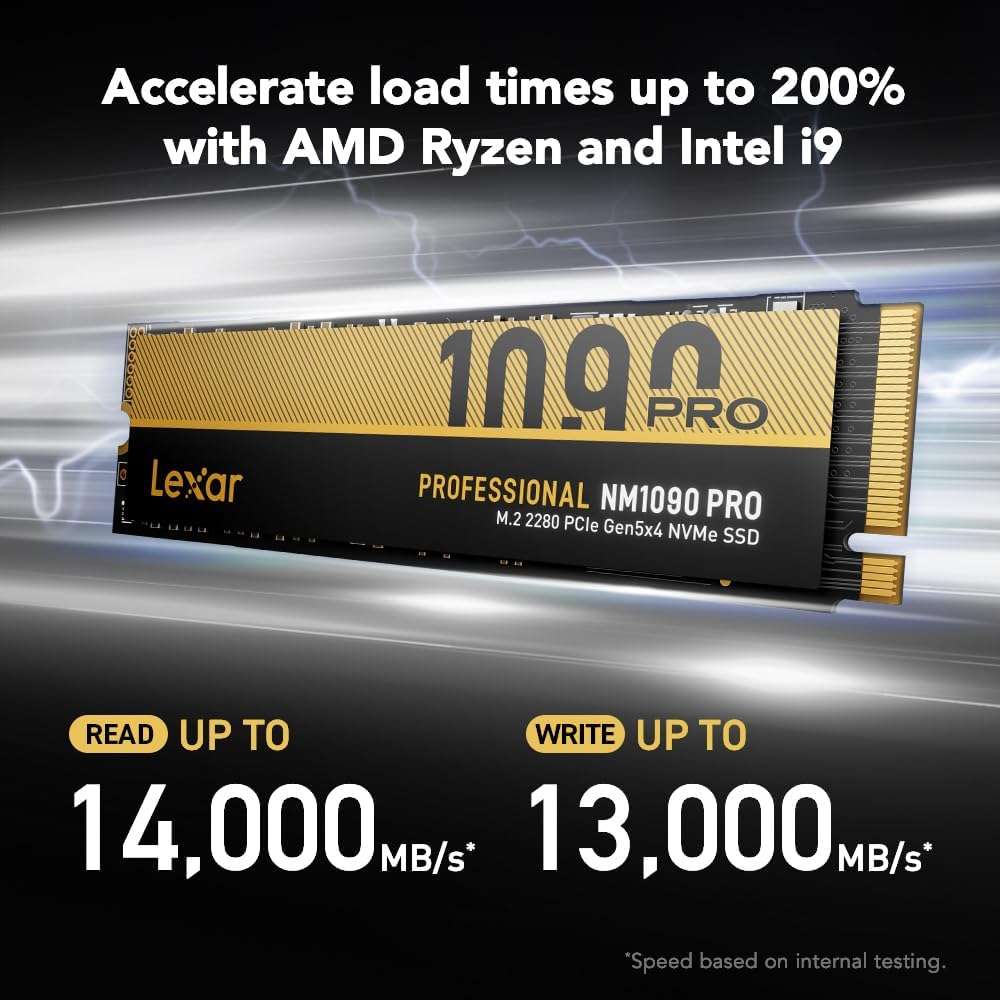 Lexar 2TB NM1090 PRO PCIe Gen5 NVMe M.2 2280 Internal SSD, Up to 14,000 MB/s Read, Advance Thermal Control, DirectStorage Enabled, Ideal for AI Computing, Gaming, Content Creation (LNM109P002T-RNNNU) - Image 2