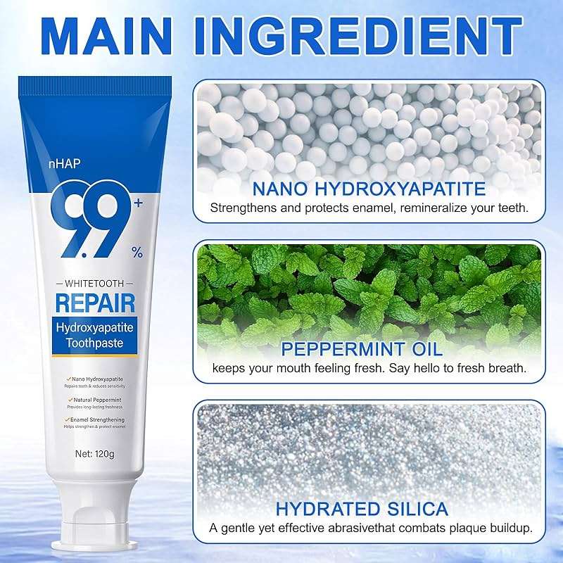 Hydroxyapatite Toothpaste, 2 Pack Fluoride Free Nano Hydroxyapatite Toothpaste for Strengthening Enamel, Peppermint - Image 3