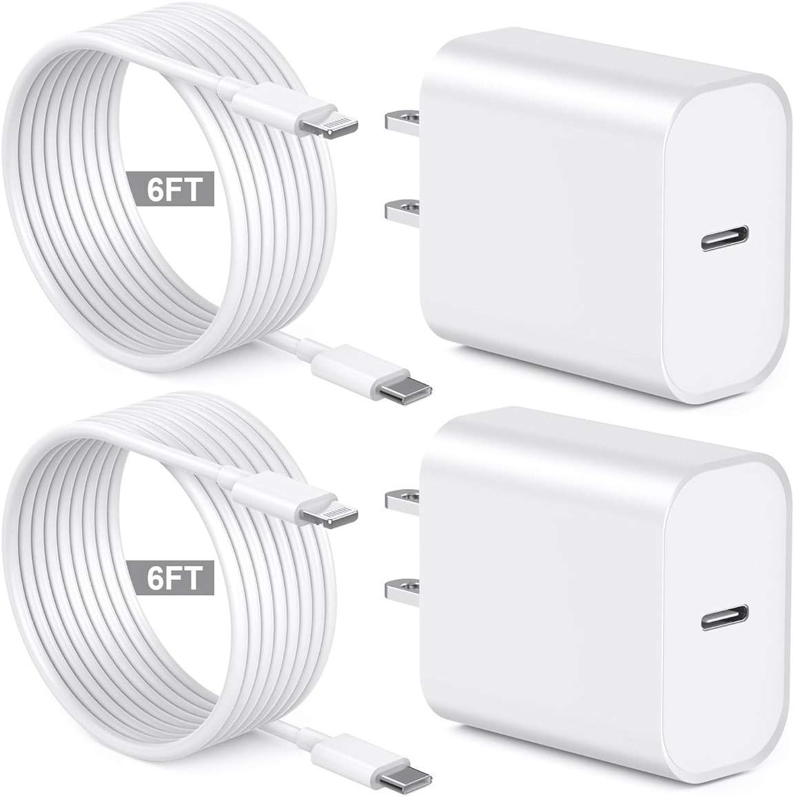 [Apple MFi Certified] iPhone Charger Fast Charging 6FT Compatible for iPhone 14/13/12/11 Pro Max/Xs Max/XR/X 2Pack 20W Type C Fast Charger Block with 6FT USB C to Lightning Data Sync Charging Cable - Image 1