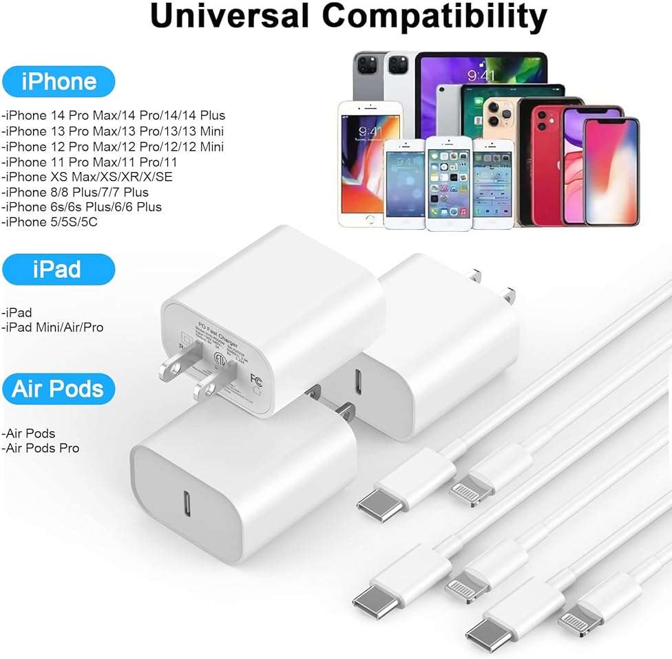 [Apple MFi Certified] iPhone Charger Fast Charging 6FT Compatible for iPhone 14/13/12/11 Pro Max/Xs Max/XR/X 2Pack 20W Type C Fast Charger Block with 6FT USB C to Lightning Data Sync Charging Cable - Image 5